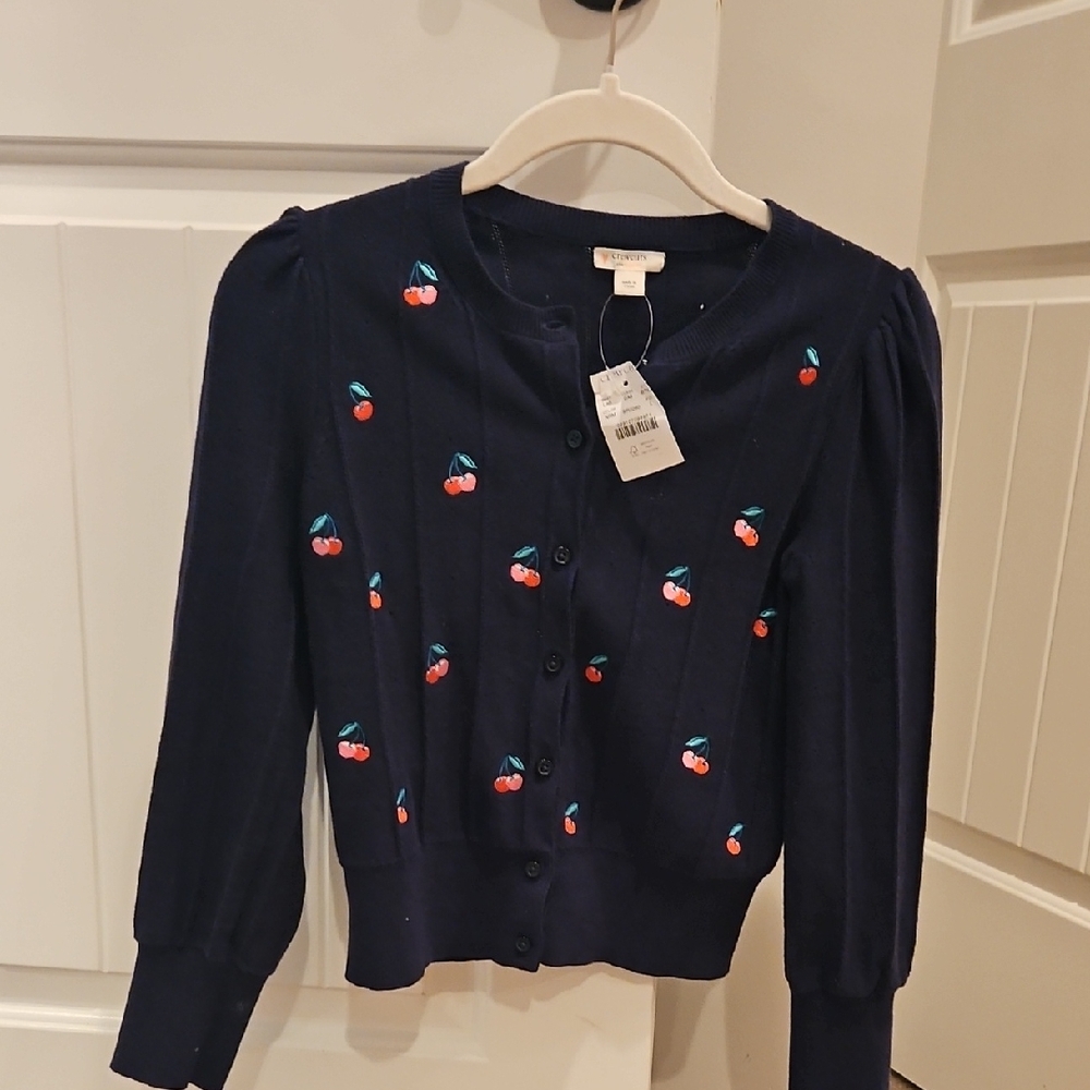NEW CREWCUTS Navy Cardigan with Cherry Embroidery